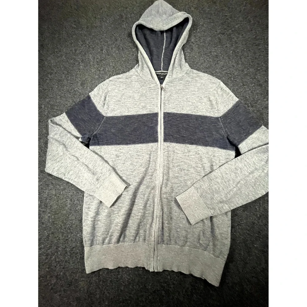 Banana Republic Hoodie Sweater Men Medium Gray Tight Knit Colorblock Full Zipper
